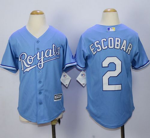 Royals #2 Alcides Escobar Light Blue Alternate 1 Cool Base Stitched Youth MLB Jersey - Click Image to Close